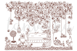 Doodle Bench, Park, Coloring