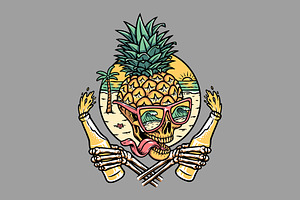 Crazy Pineapple Skull And Beach View