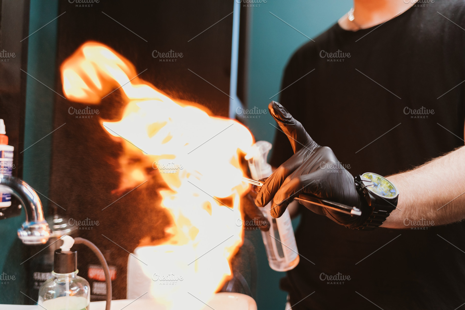 Flame sanitize straight razor tool for shaving using alcohol spr, a ...