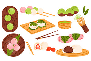 Mochi set. Japanese dessert, a Food Illustration by Annie Birdie