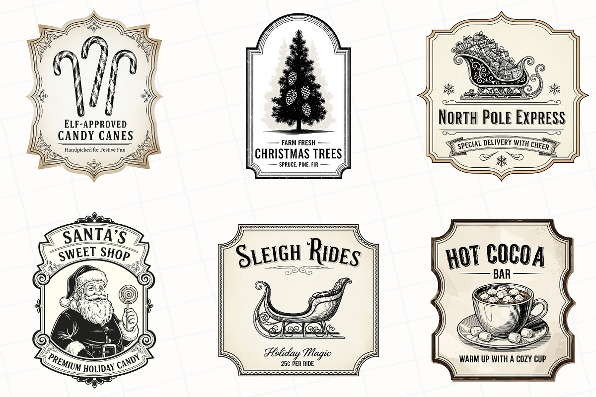 Vintage Christmas Labels Sublimation, an Illustration by OK Design (Photo 2 of 3)