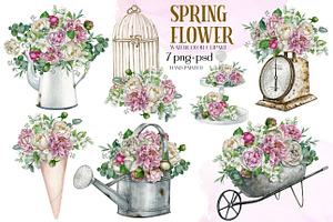 Rustic white peony bouquet clipart