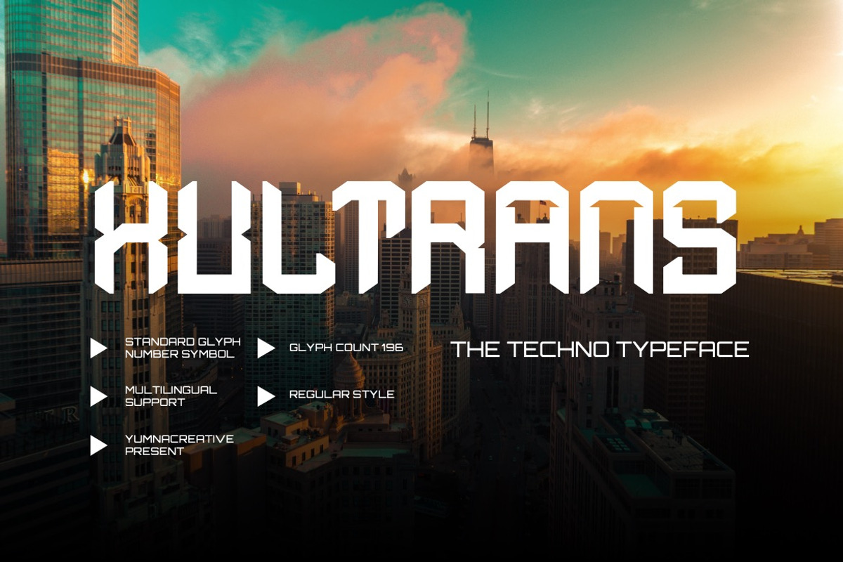 Xultrans - Techno Font, a Sans Serif Font by Dhabee (Photo 1 of 7)