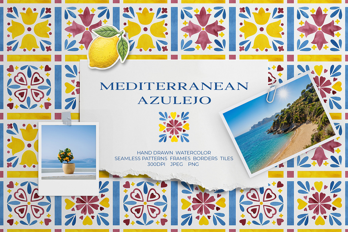 Mediterranean Azuléjo Watercolor, a Decorative Illustration by YarovaArt (Photo 1 of 15)