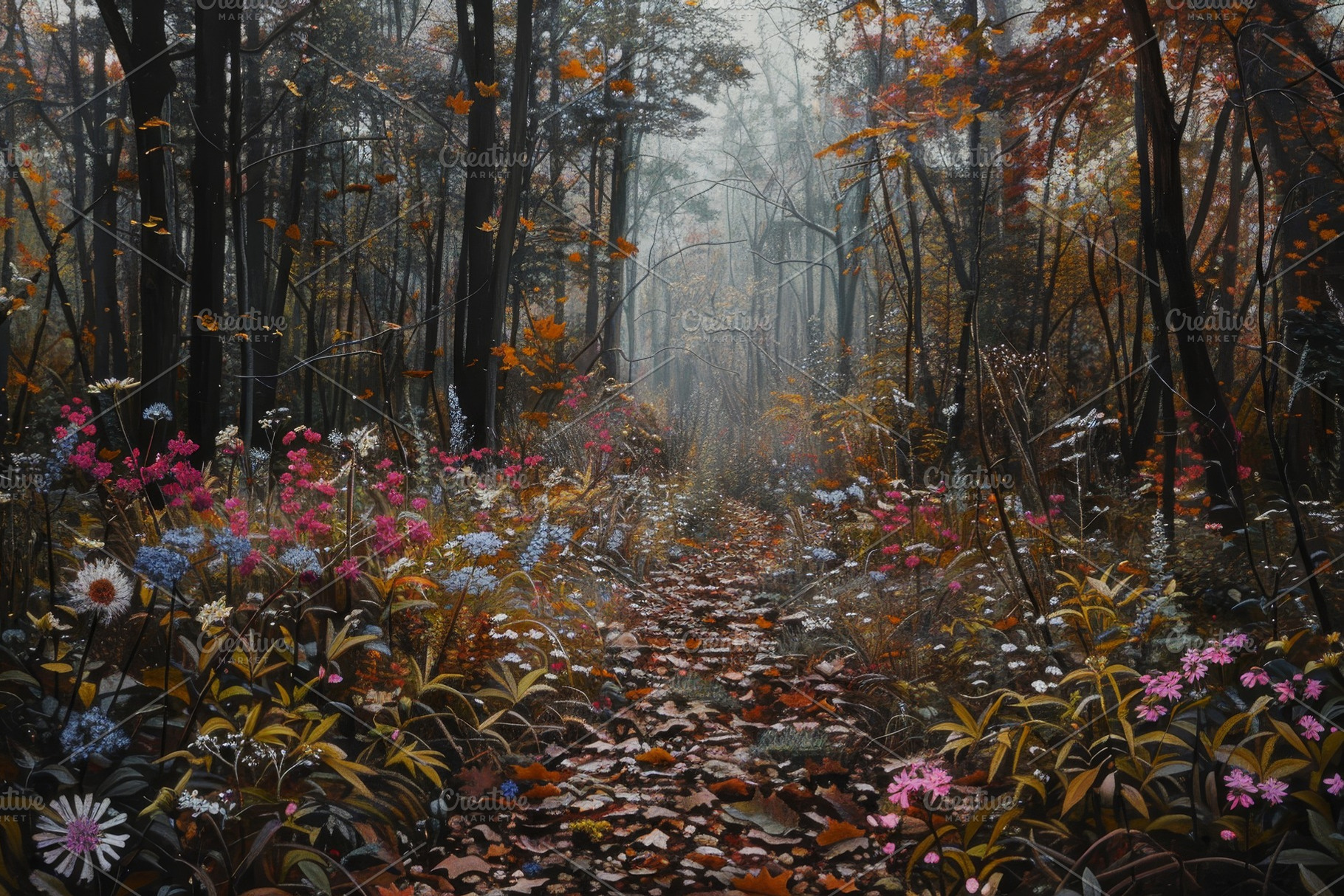 A vibrant painting of a dense forest, a Photo by Iftikhar Alam