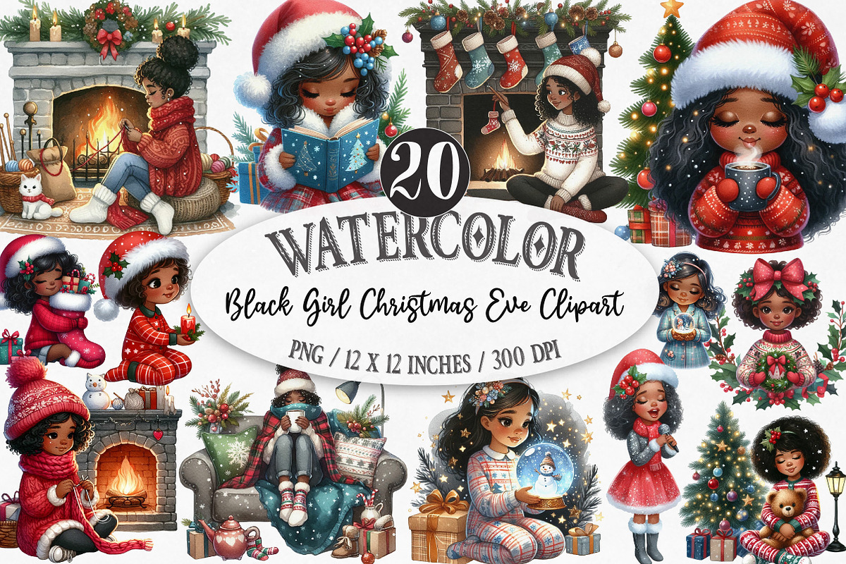 Black Girl Christmas Eve Clipart, an Illustration by Designking (Photo 1 of 5)