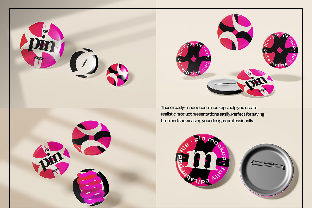 Enamel Pin Button Mockup Set, a Merchandise Mockup by Mego-studio (Photo 5 of 7)