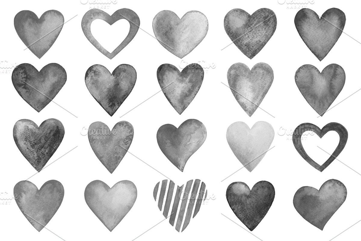 Watercolor hearts brushes preview 3