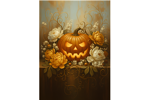 Elegant Gold Floral Halloween Print