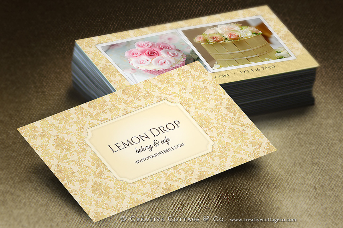 Vintage Damask Elegant Business Card, a Business Card Template by Creative Cottage & Co.