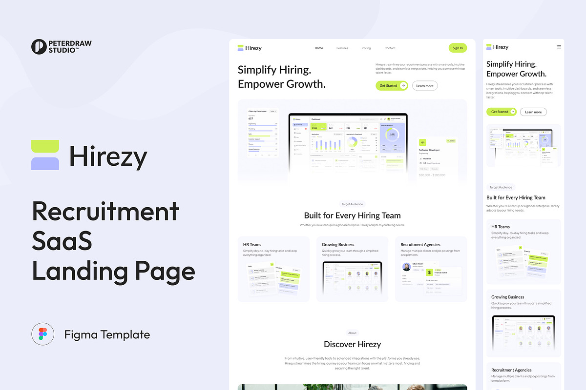 Recruitment SaaS Landing Page, an UI Kit Template by peterdraw (Photo 1 of 3)
