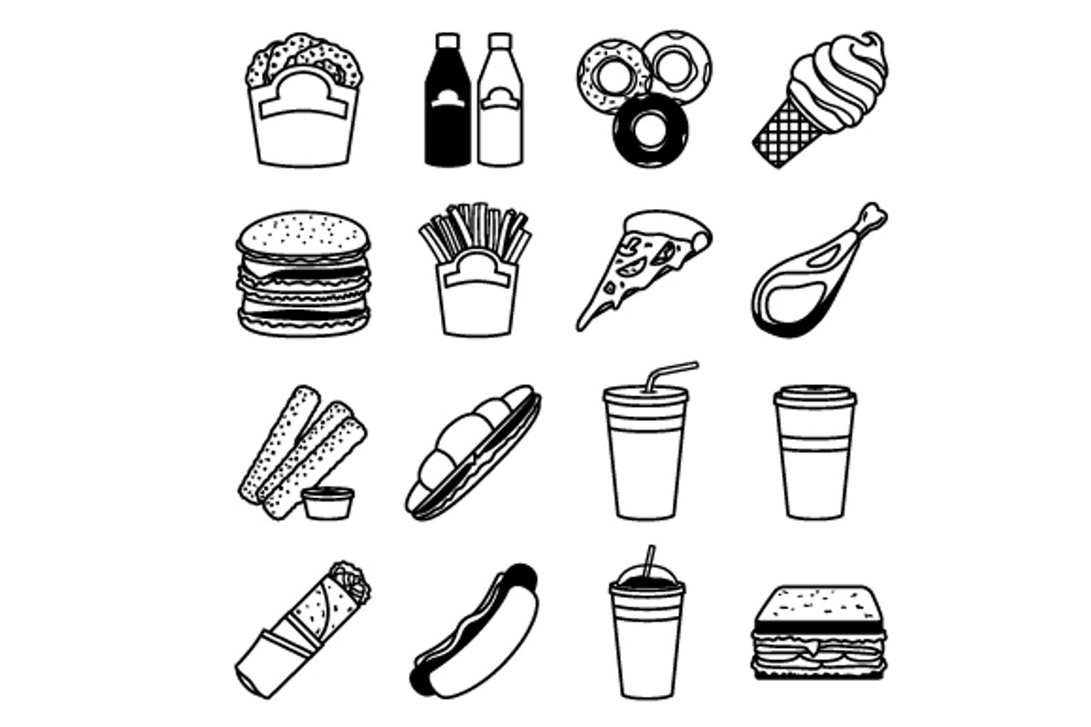Fast food icons, an Outline Icon by Stock-Smart-Start