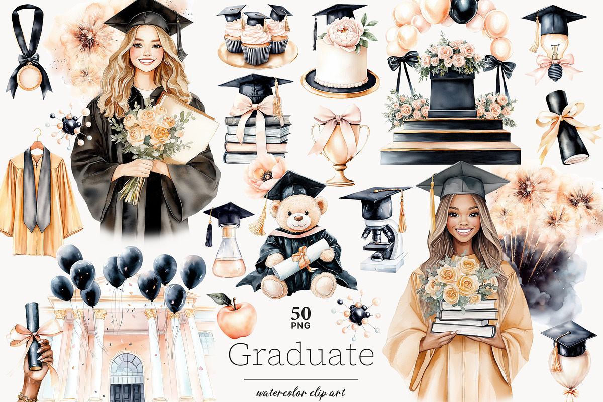 Graduation Clipart PNG, a Person Illustration by GlamArtZhanna (Photo 1 of 8)