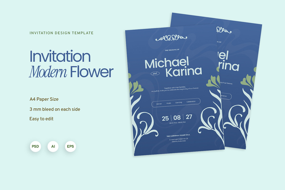 Modern Flower Wedding - Invitation, an Invitation Template by Fannan Studio (Photo 1 of 3)