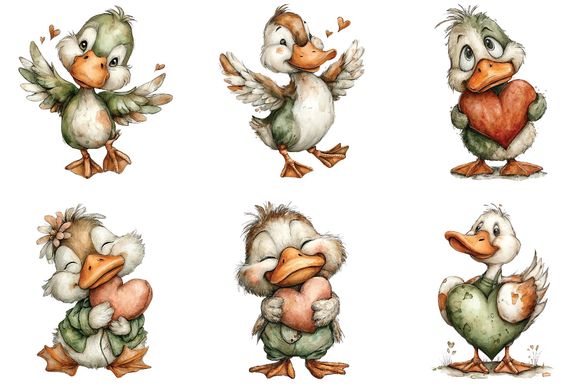 Whimsical Valentine Goose Clipart, an Illustration by CraftArtStudio (Photo 2 of 6)