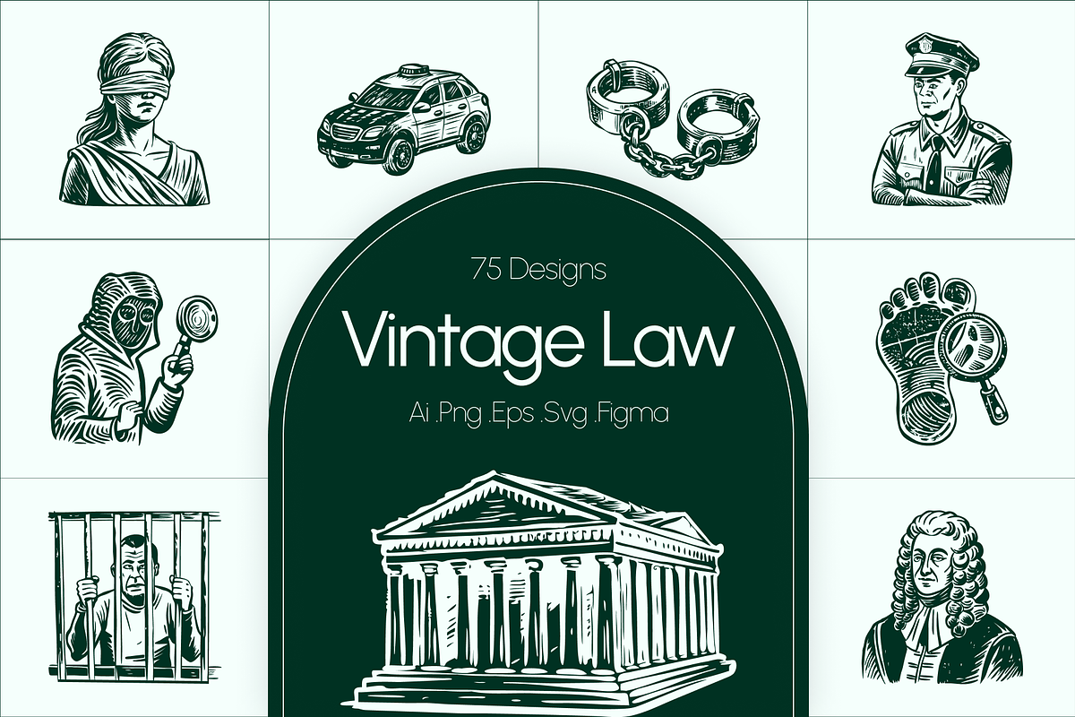 Vintage Law Icons Set, an Object Illustration by Prosymbols (Photo 1 of 8)