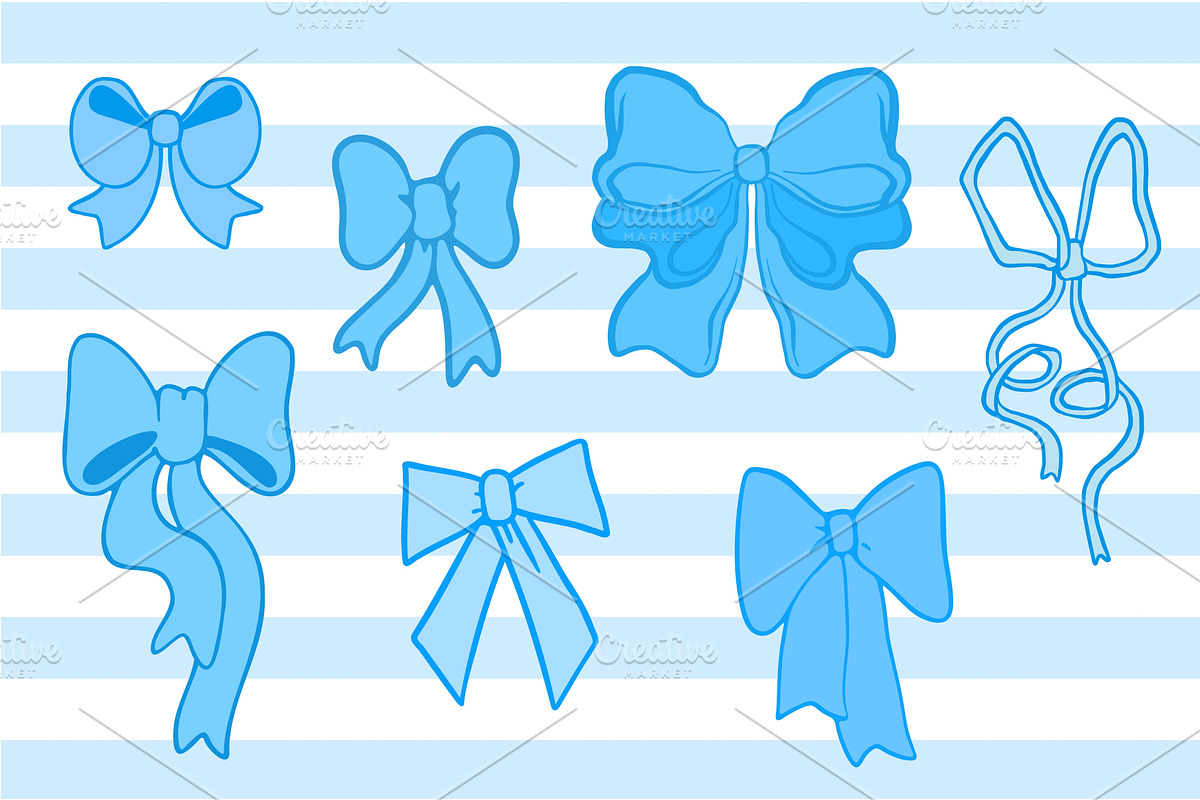 Hand drawn blue coquette bows on, an Illustration by art PVP - market