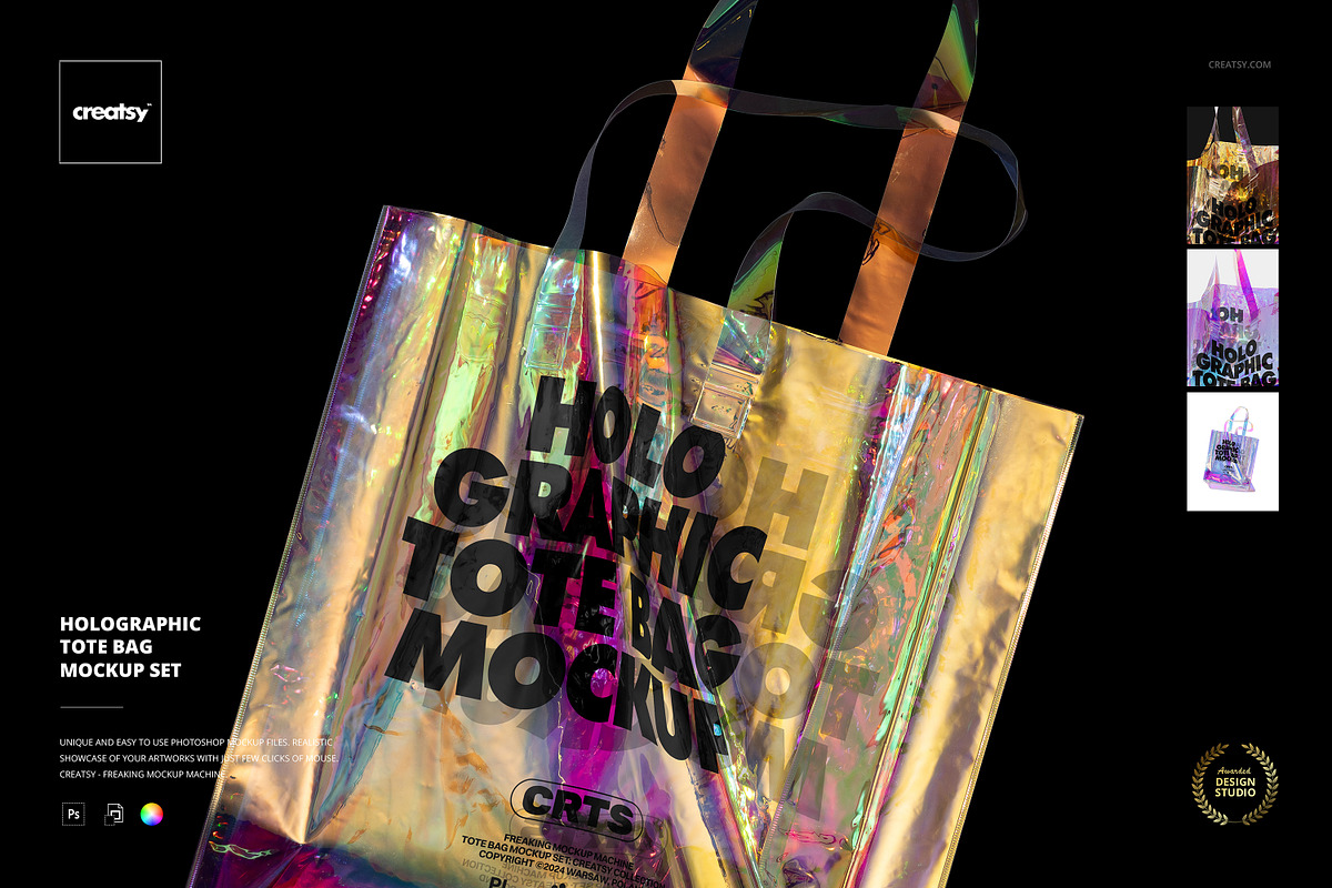 Holographic Tote Bag Mockup Set, a Merchandise Mockup by creatsy5 (Photo 1 of 6)