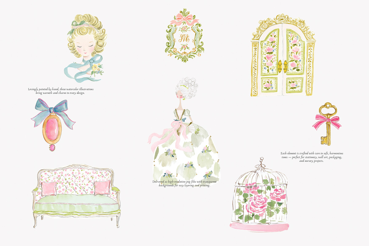 Pastel chateau watercolor clipart, a Decorative Illustration by Patishop Art (Photo 7 of 9)