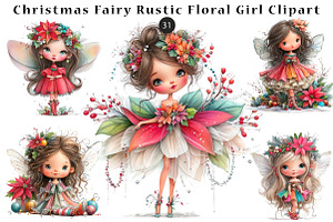 Christmas Fairy Rustic Floral Girl, a Seasonal Illustration by CreationArt