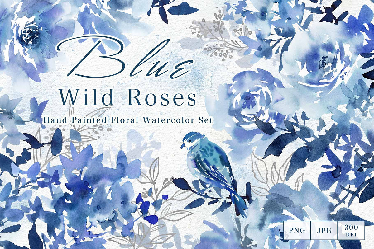 Watercolor Blue Roses with Birds, an Object Graphic by Sawango Designs (Photo 1 of 13)