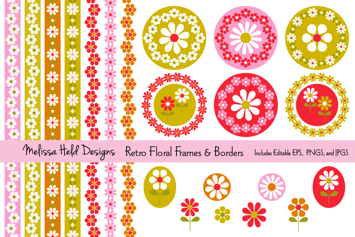 Retro Floral Frames and Borders, a Pattern Graphic by Melissa Held Designs