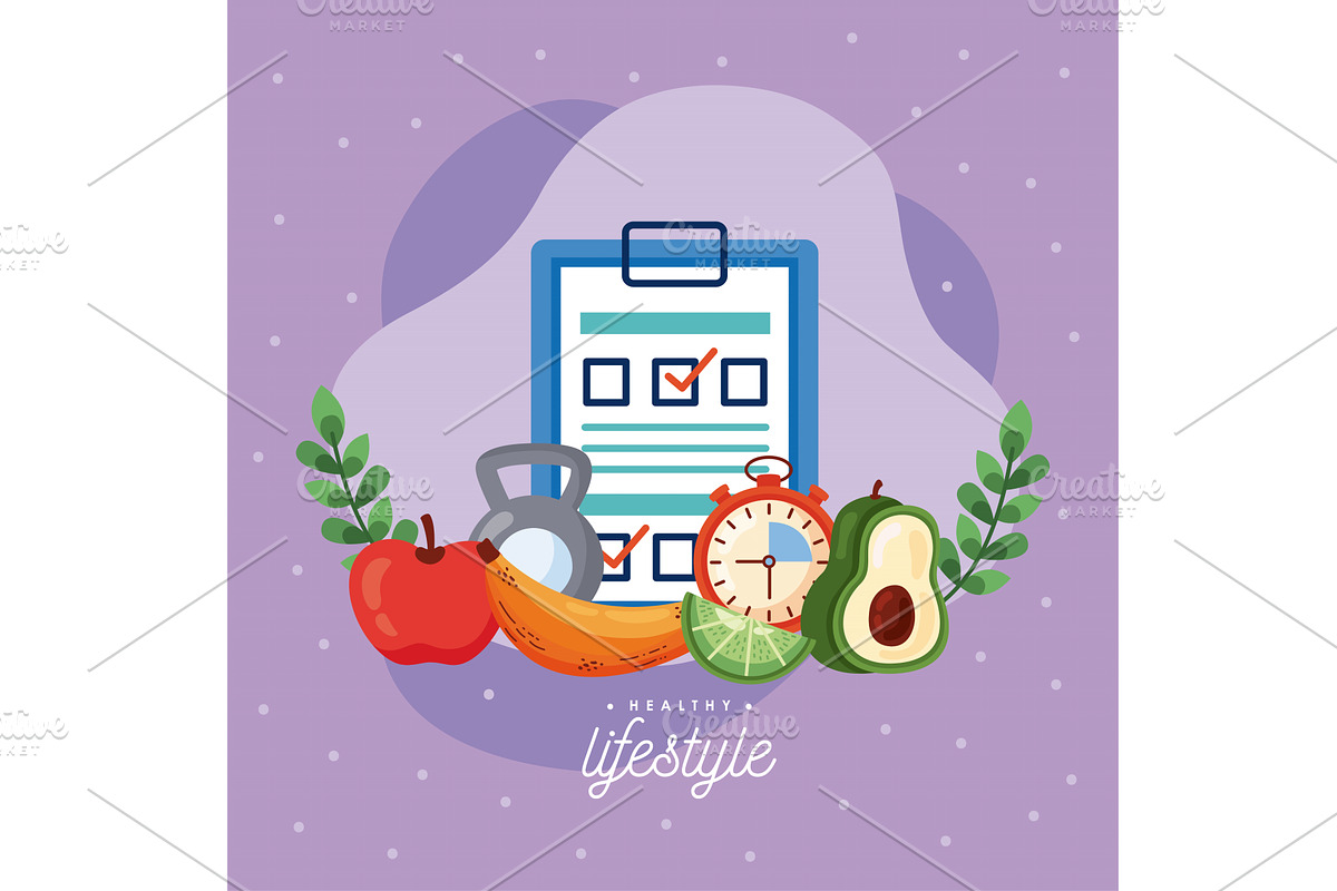 healthy lifestyle lettering card, a Healthcare Illustration by studiogstock