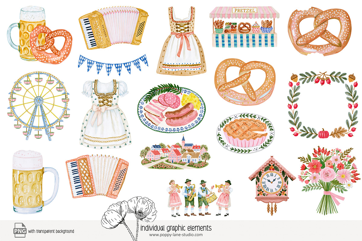 120 cute Oktoberfest clip art, a Seasonal Illustration by Poppy Lane Studio (Photo 6 of 12)