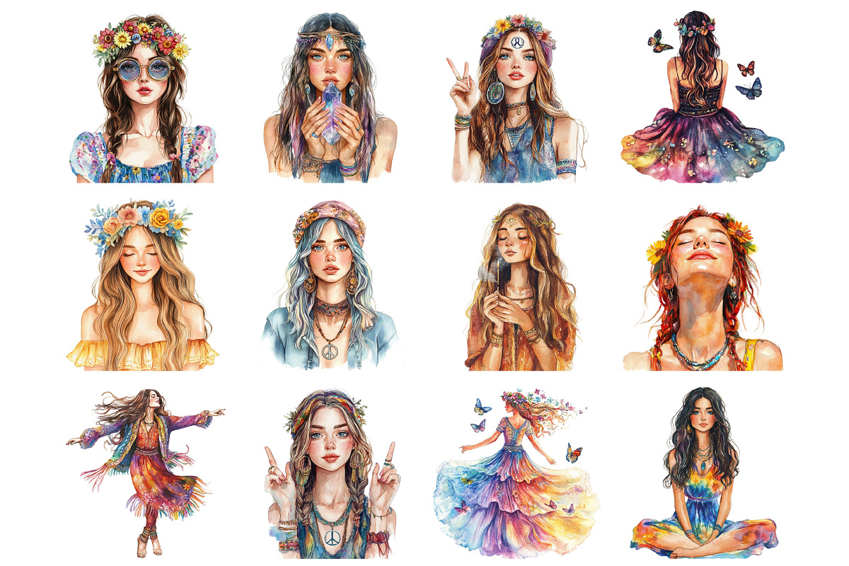 Hippie Girl Clipart, an Illustration by Design Market (Photo 2 of 4)