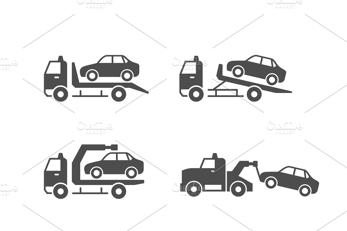 Set glyph icons of car evacuation, a Solid Icon by motorama (Photo 1 of 2)