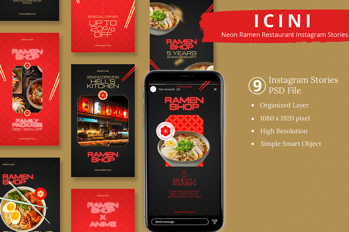 Neon Restaurant Canva & Instagram, a Social Media Template by Attype (Photo 1 of 4)