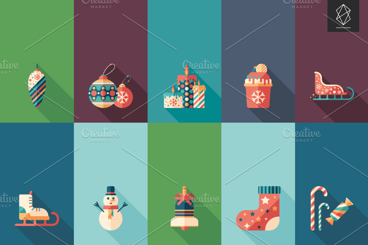 Merry Christmas flat square icon set, an Icon by Yury Velikanov (Photo 2 of 3)