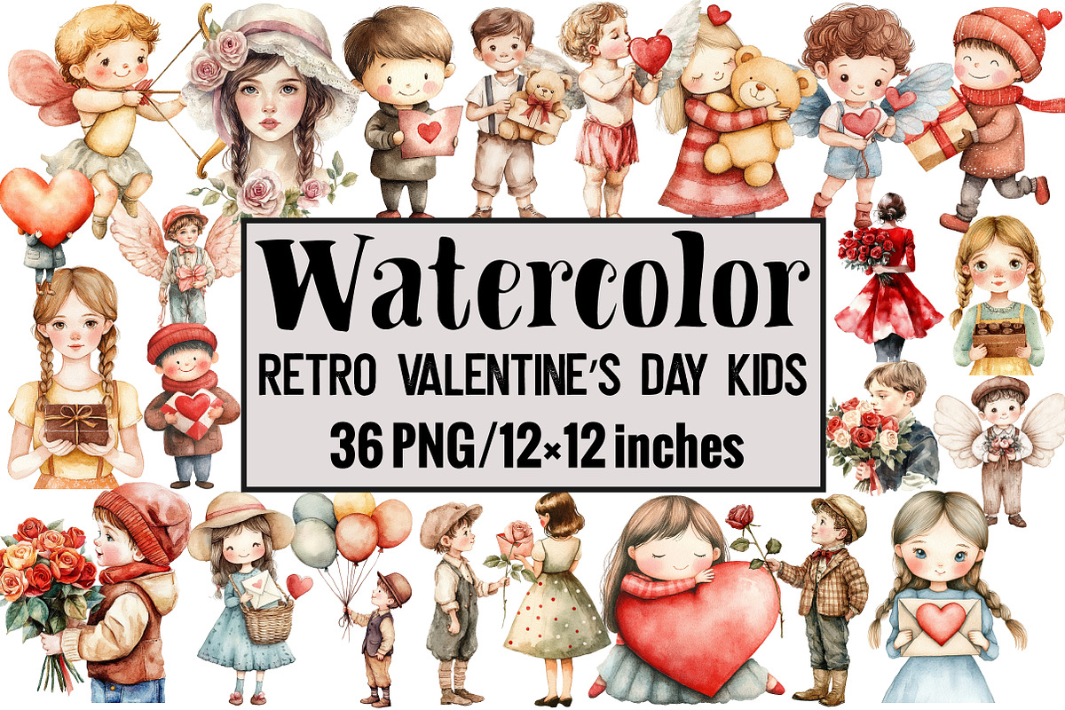 Retro Valentines Day Kids, an Illustration by Design Market (Photo 1 of 3)