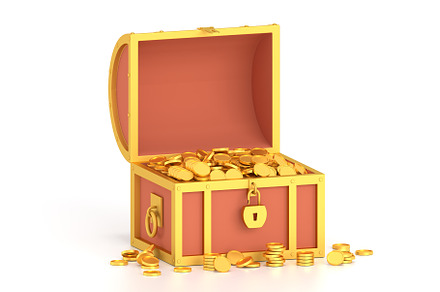 3d render treasure chest with coins