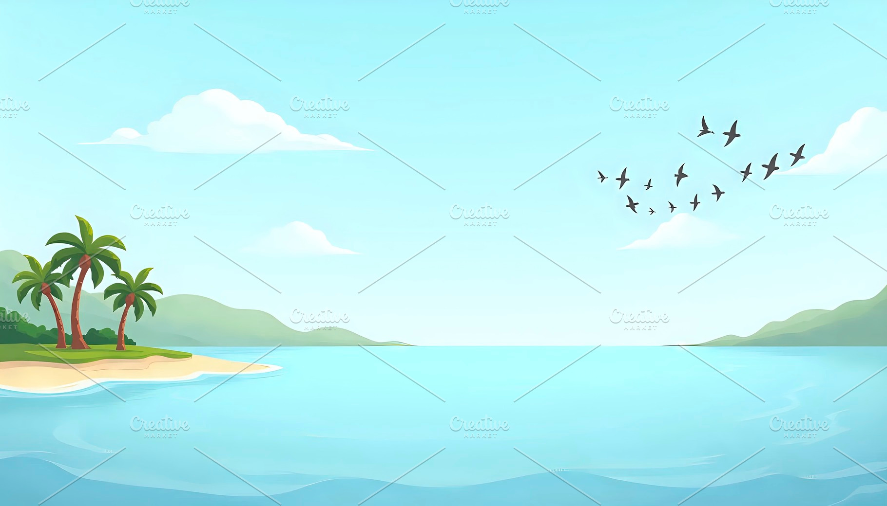 Birds Flying Over Island And Clear H, a Photo by LOGOCREATIVE