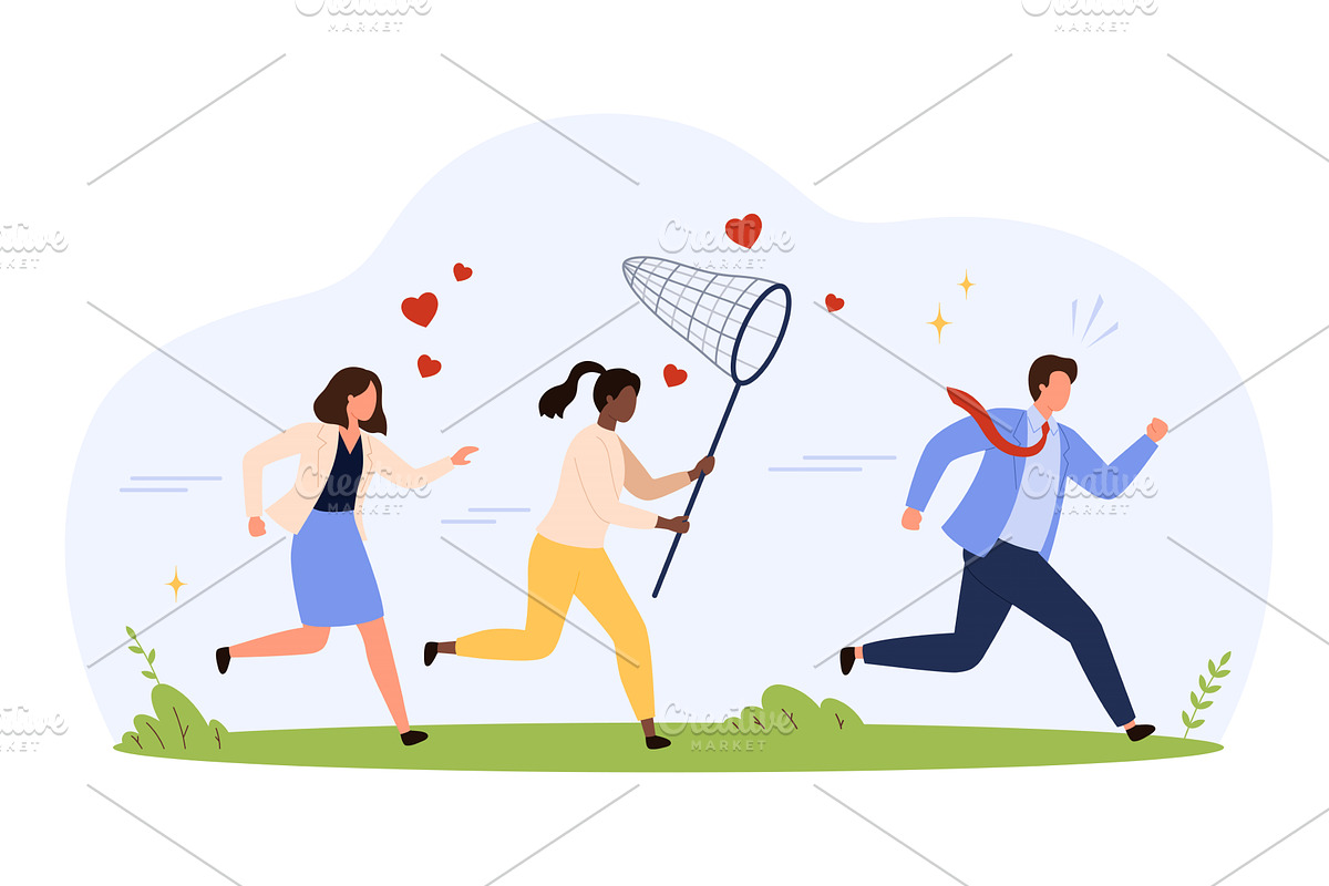 Man chased by women popularity, a Person Illustration by Flashvector