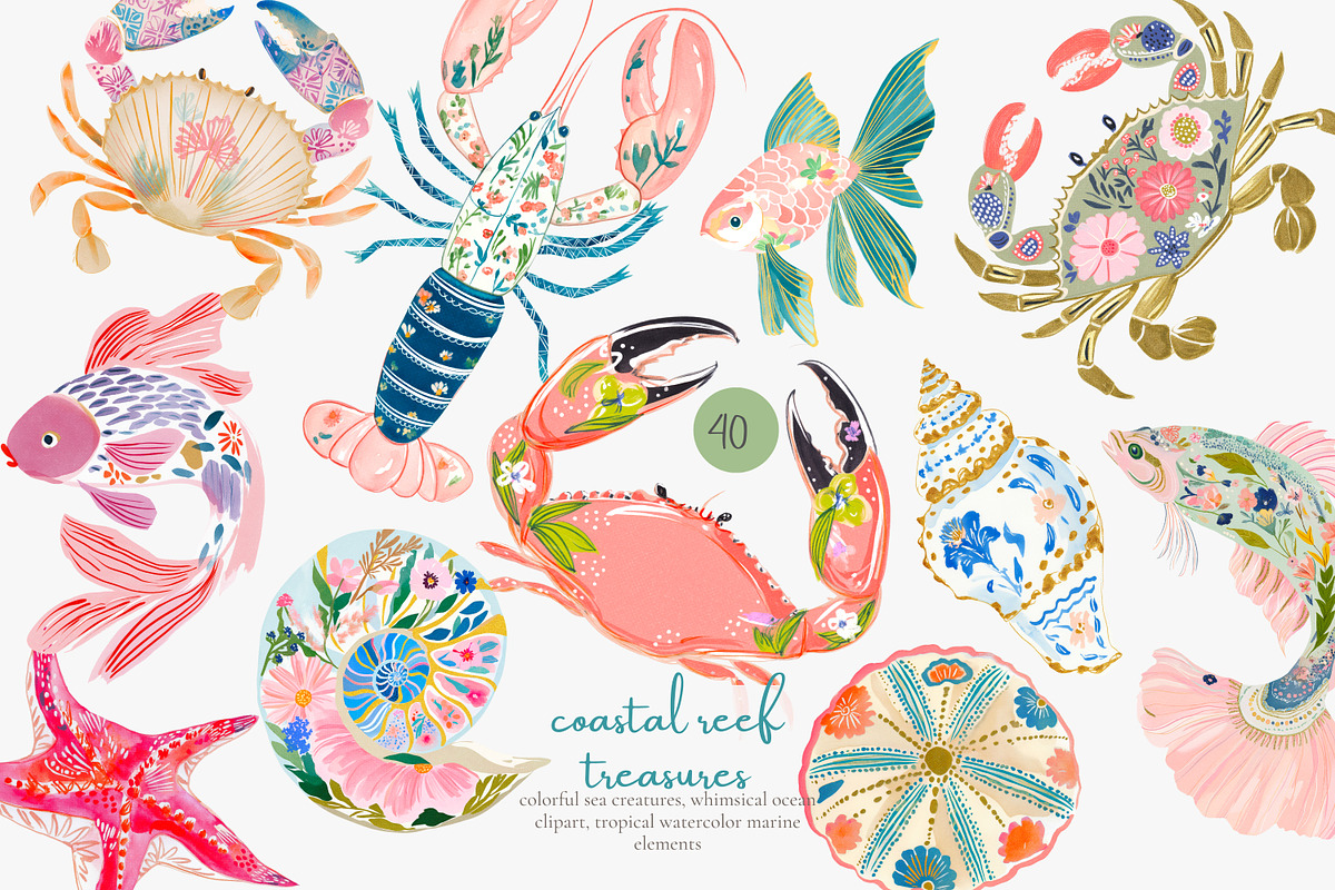 Tropical reef clipart set, a Decorative Illustration by Patishop Art (Photo 1 of 10)