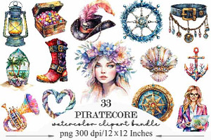 Watercolor Piratecore Clipart, an Illustration by Designking