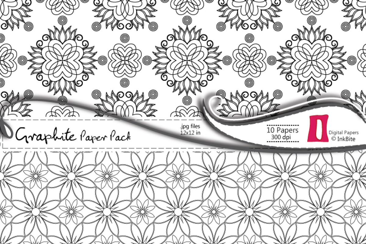 Graphite Floral Digital Paper Pack preview 3