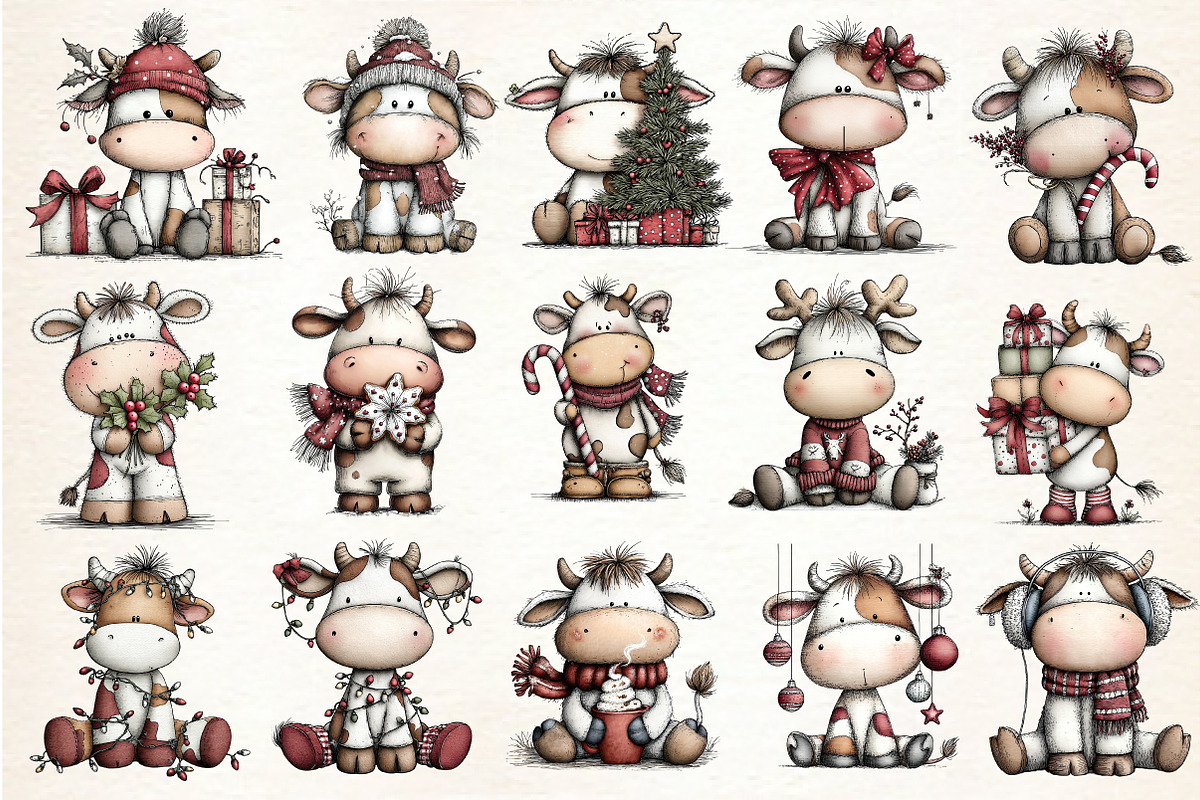 Whimsical Christmas Cow Clipart, an Illustration by Dream Creation (Photo 8 of 8)