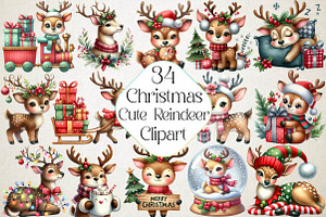 Cute Christmas Reindeer Clipart, an Illustration by DreamPrint404