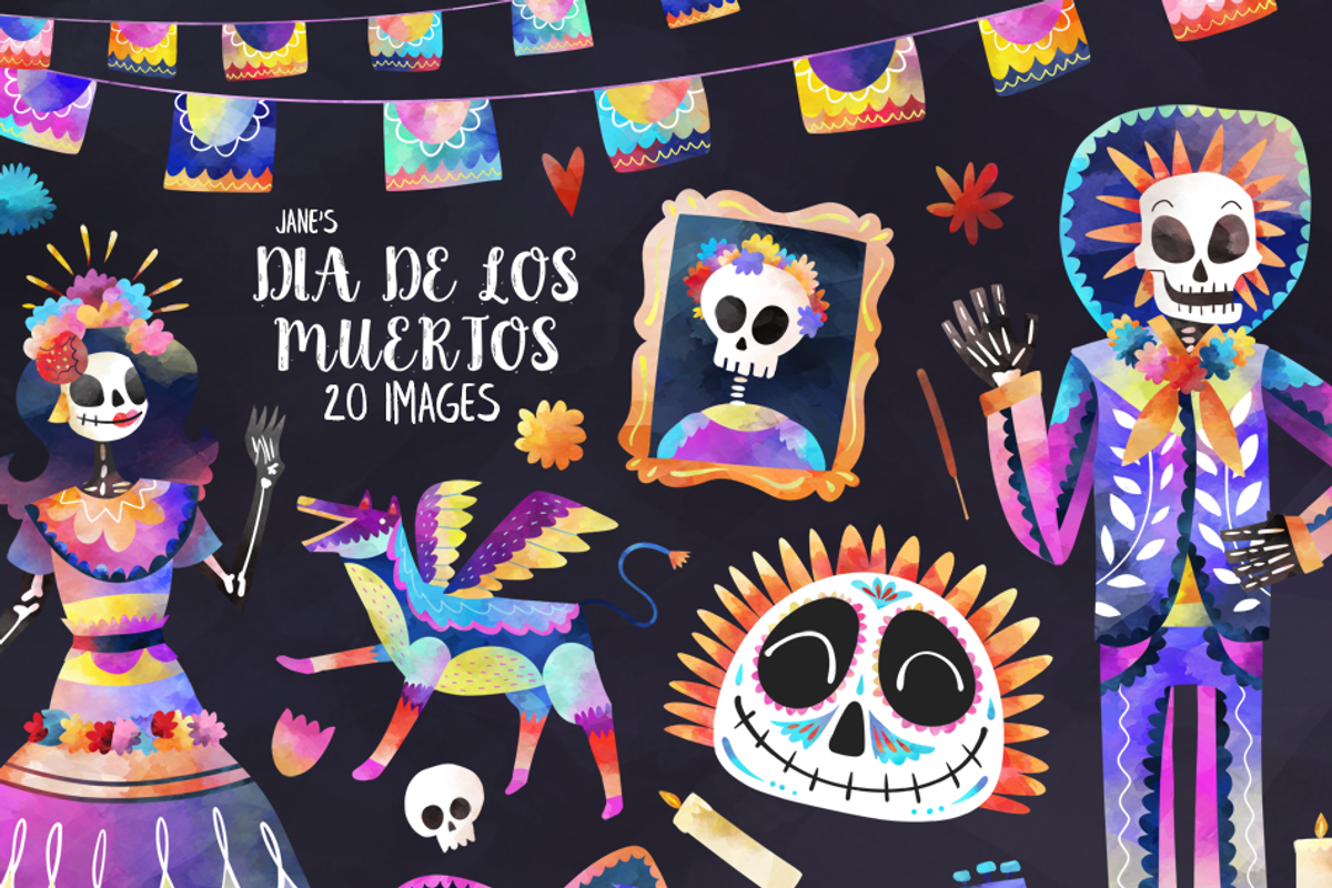 Watercolor Dia de los Muertos Clipar, an Illustration by DigitalArtsi (Photo 1 of 2)