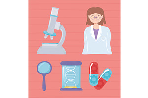 nanotechnology pharmaceutical set, an Illustration by studiogstock