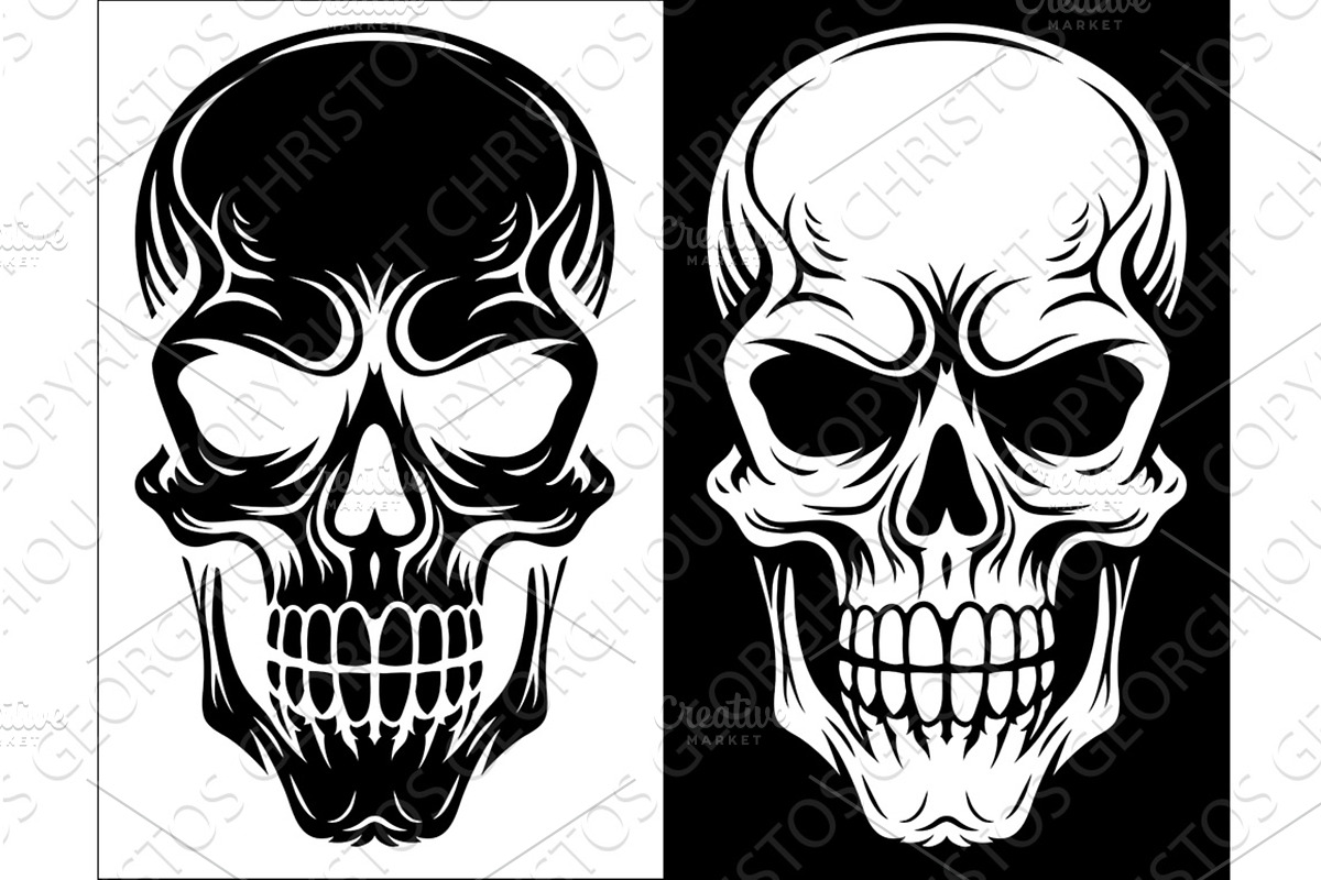 Human Skull Cartoon Illustration, an Illustration by Christos Georghiou