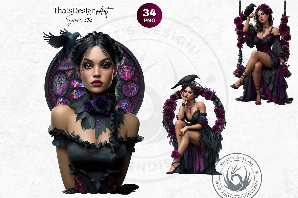 Gothic Girls with Raven Roses PNG, a Person Illustration by ThatsDesignArt (Photo 7 of 10)