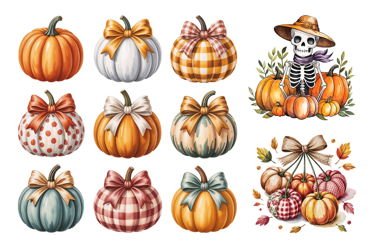 Fall Pumpkins Clipart Bundle 50 PNG, a Seasonal Illustration by Whimsy Brush Studio (Photo 8 of 9)