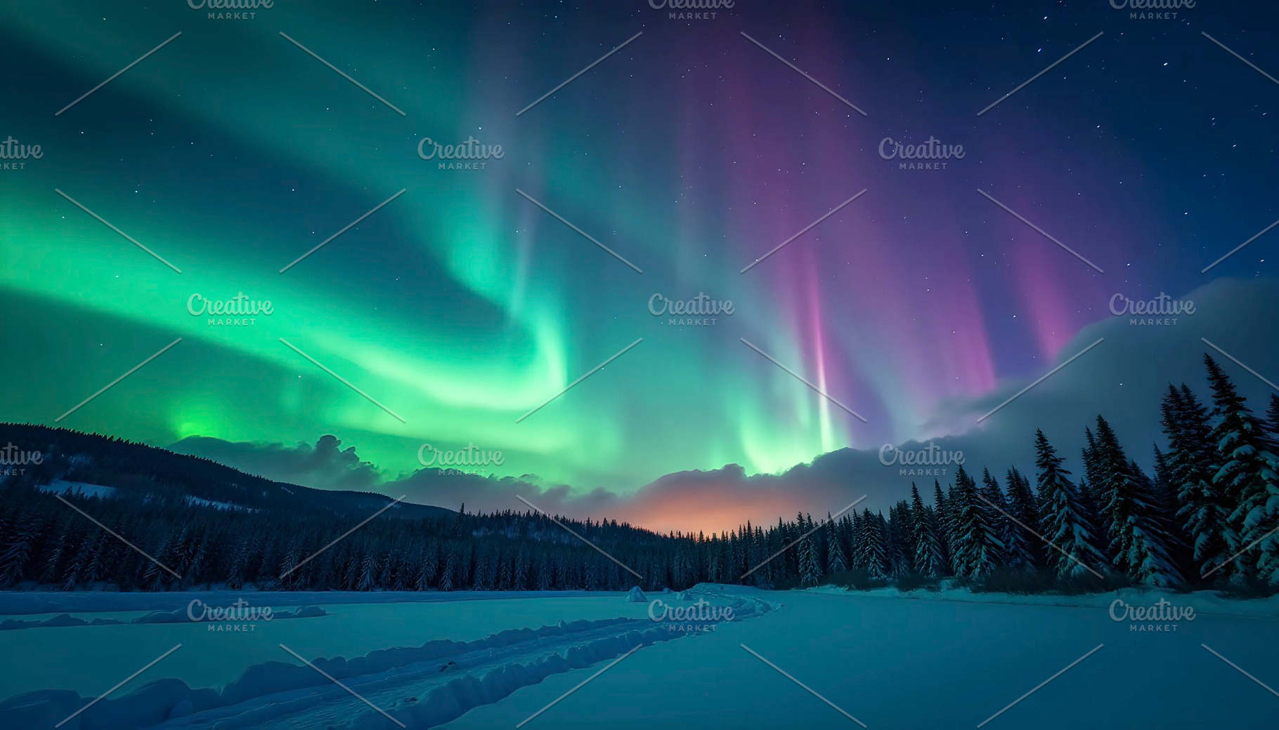 Stunning northern lights in night sk, a Photo by LOGOCREATIVE