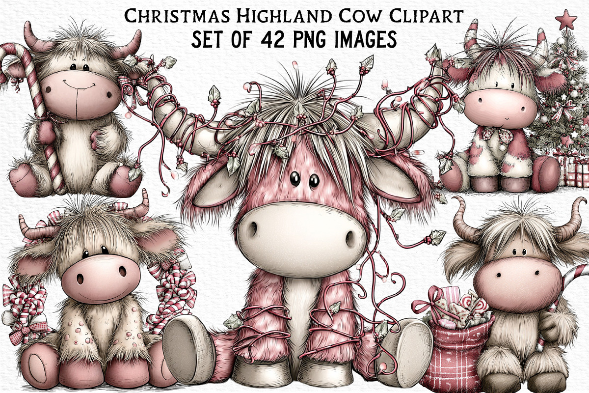 Christmas Highland Cow Clipart, an Illustration by Craft Nest (Photo 1 of 6)