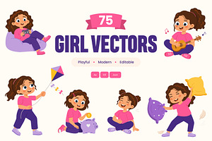 75 Animated Girl Flat Vector Icons, an Emoji Icon by Creative Stall