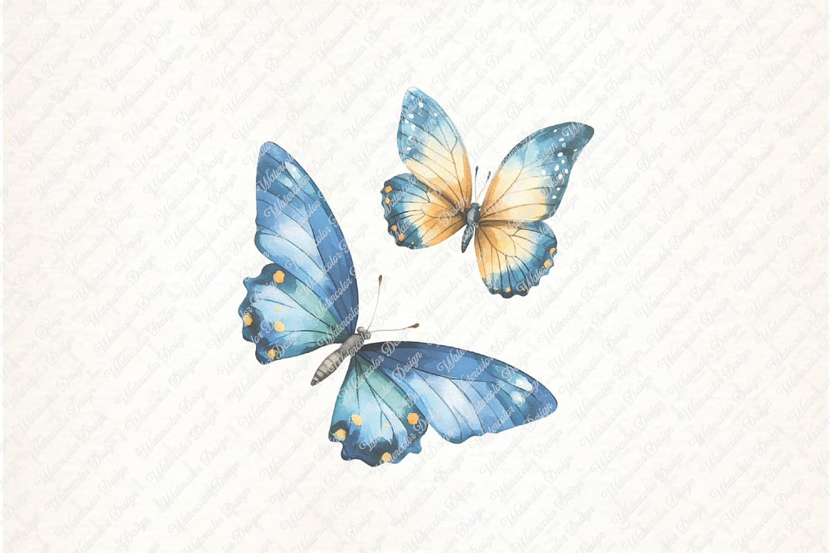 Watercolor Blue Butterflies Cliupart, an Illustration by Watercolor design (Photo 8 of 12)